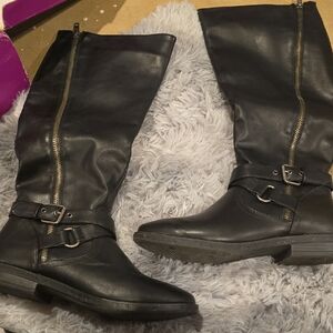 Black Leather Knee-High Boots